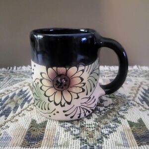 Studio Pottery Sunflower Mug Black White And Yellow One Of A Kind